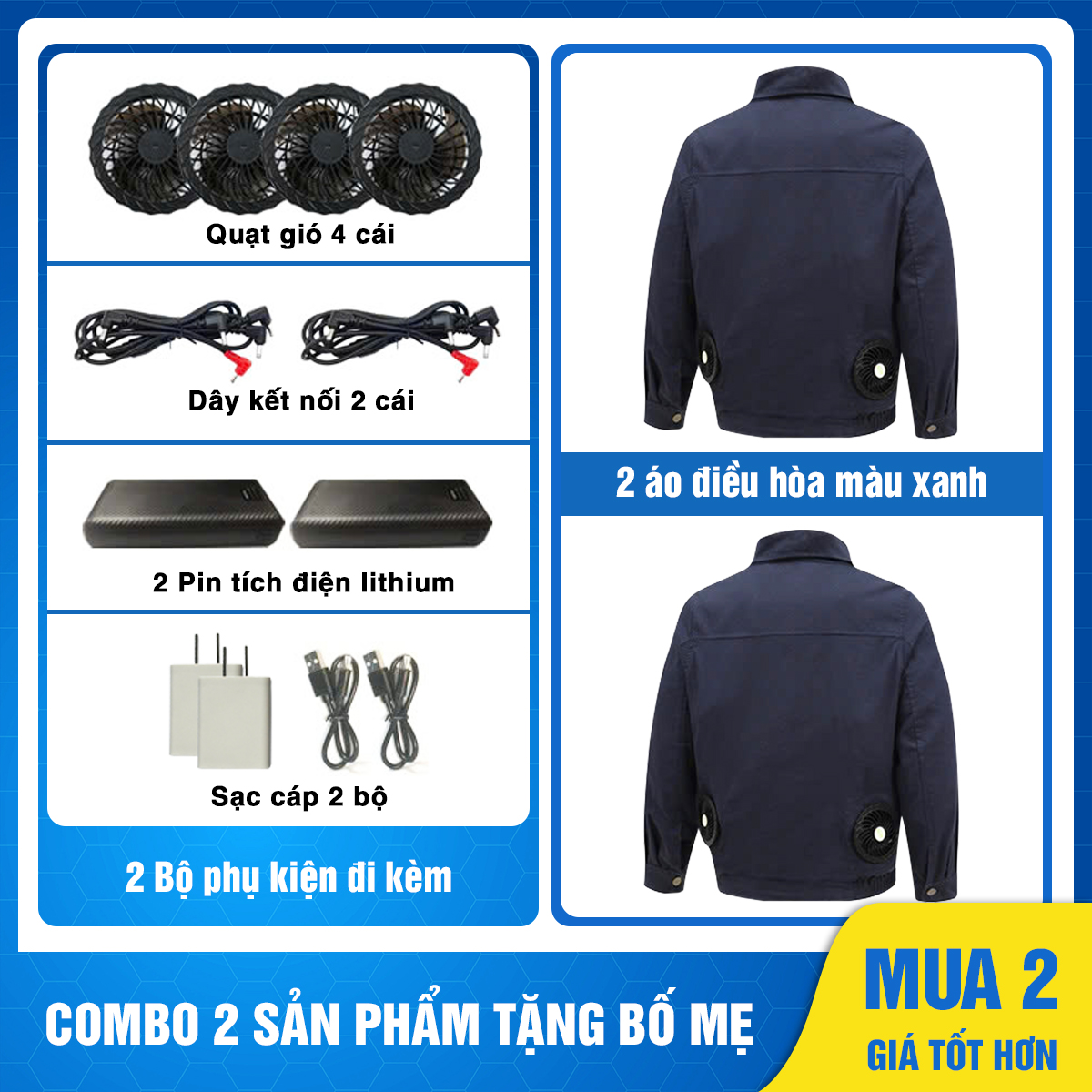  2 Áo điều hòa màu ghi [2 Áo + 1 Phụ kiện] Pin công nghệ chống trai 28.000mAh(10 - 20h), Quạt 22V Tubo siêu khỏe