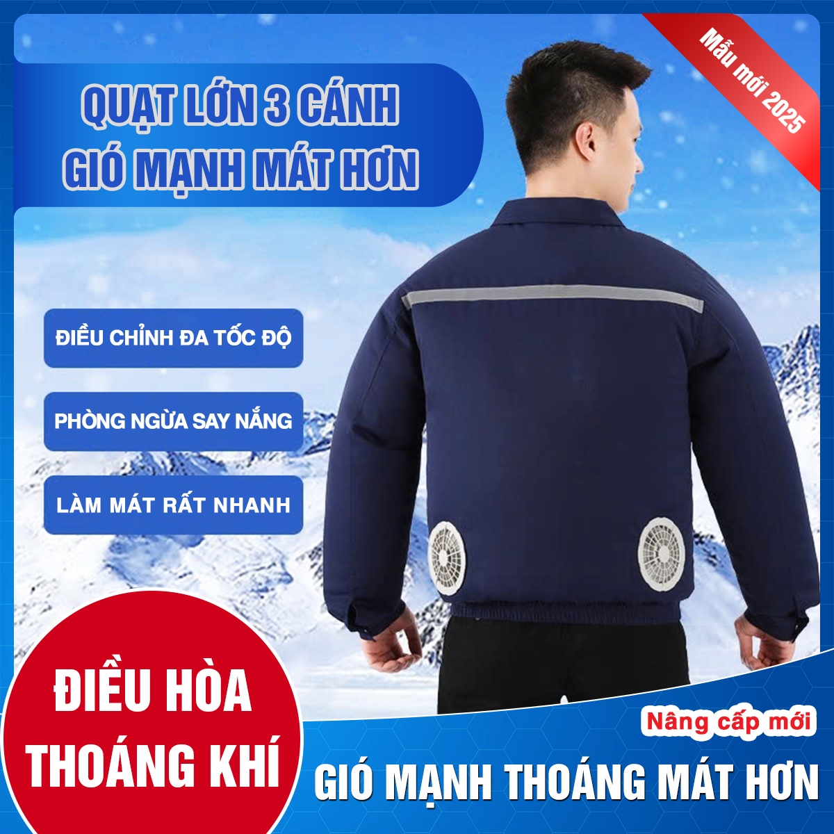 Áo điều hòa thoang khí [2 Áo + 1 Phụ kiện] Pin công nghệ chống trai 28.000mAh(10 - 20h), Quạt 22V Tubo siêu khỏe
